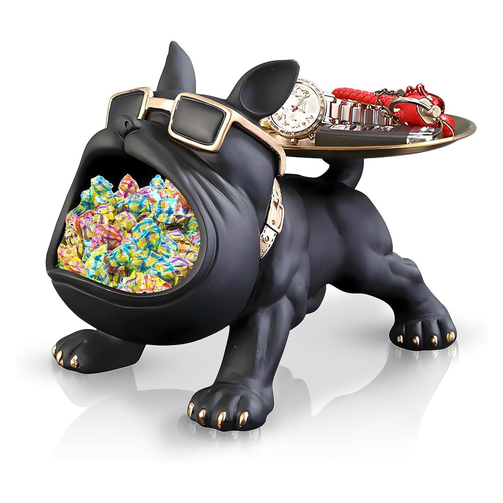 Black Bulldog Tray Statue — Chic Storage + Decorative Sculpture