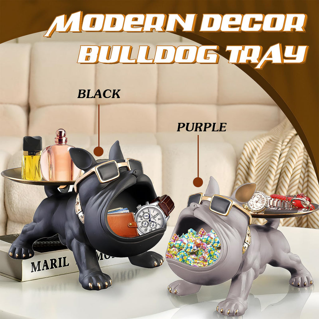 Black Bulldog Tray Statue — Chic Storage + Decorative Sculpture