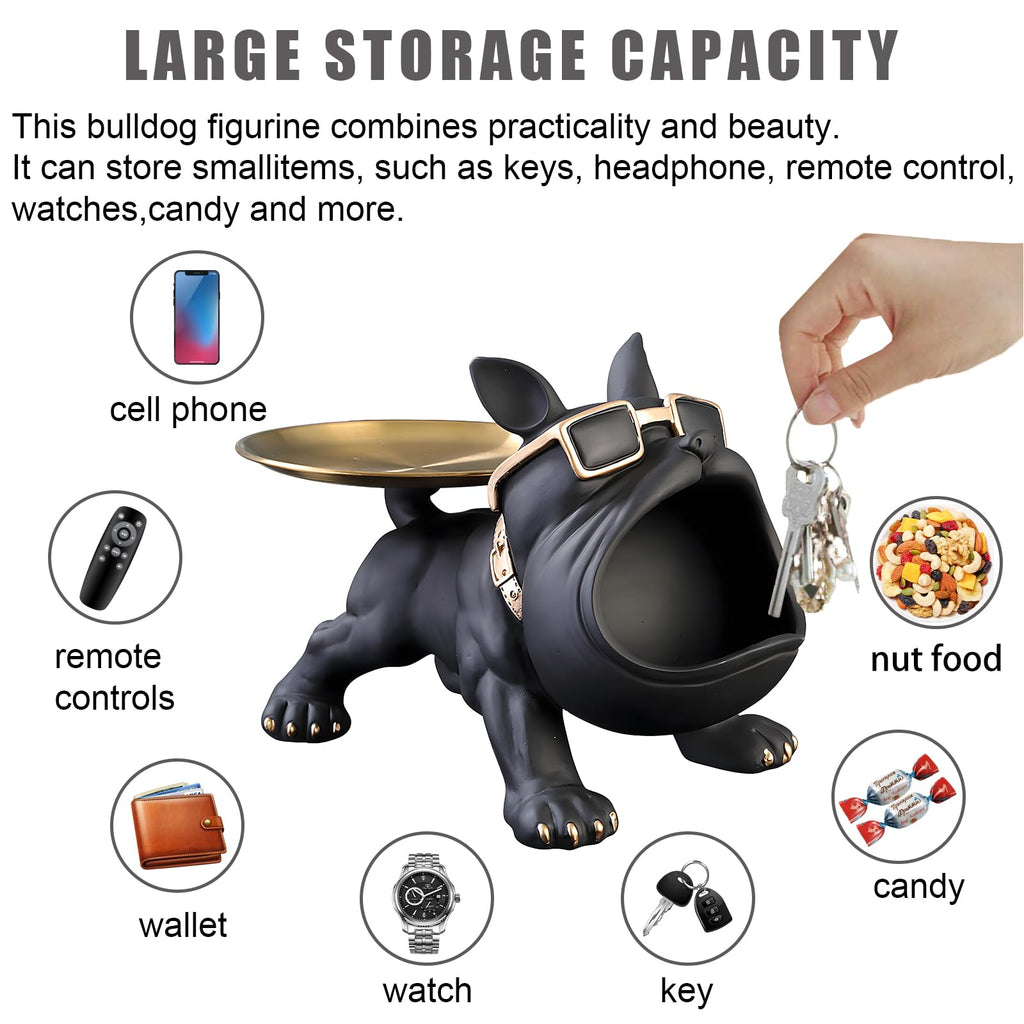Black Bulldog Tray Statue — Chic Storage + Decorative Sculpture