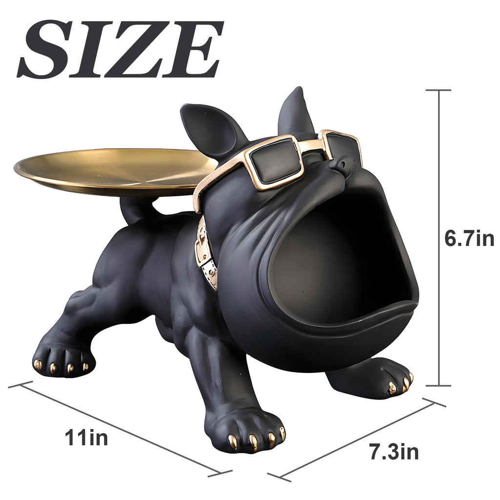 Black Bulldog Tray Statue — Chic Storage + Decorative Sculpture