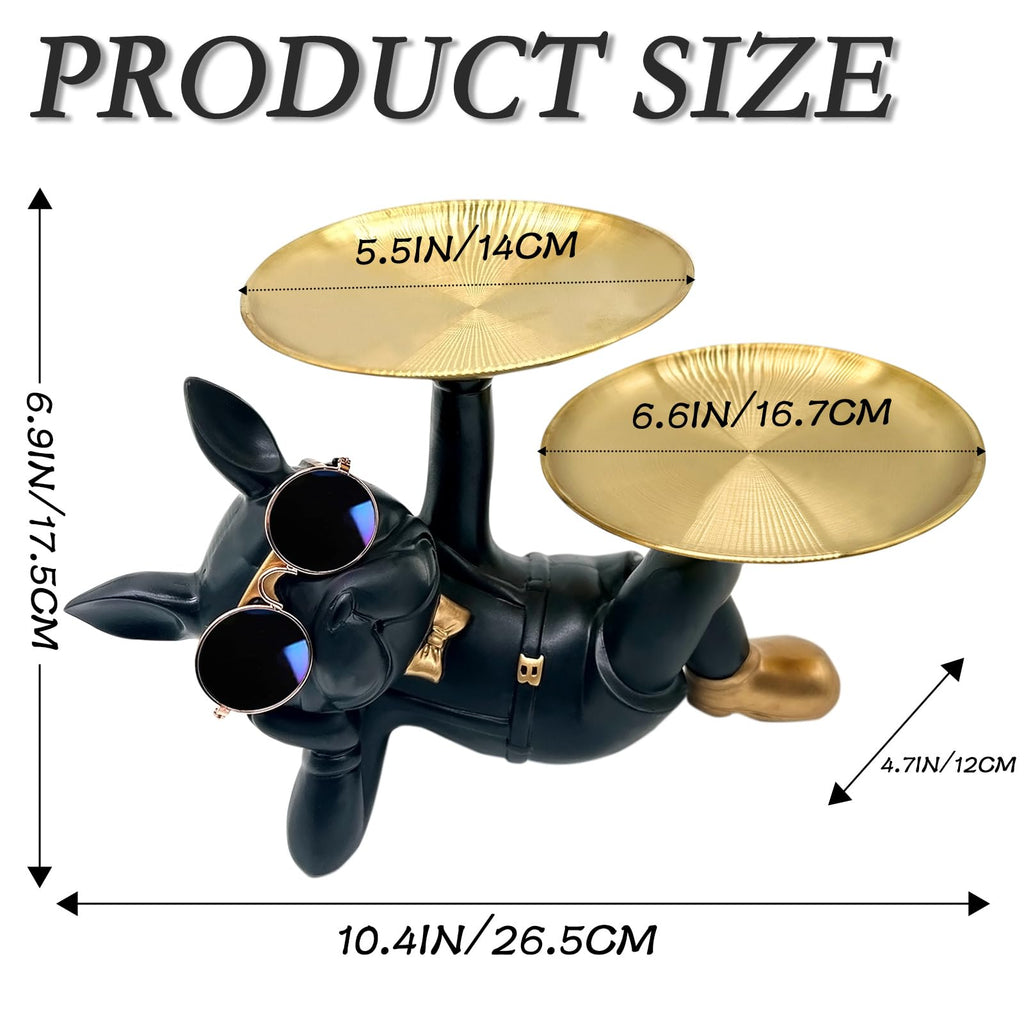 Black Resin Bulldog Tray Statue-Lying Bulldog Candy Dish Key Holder Bowl