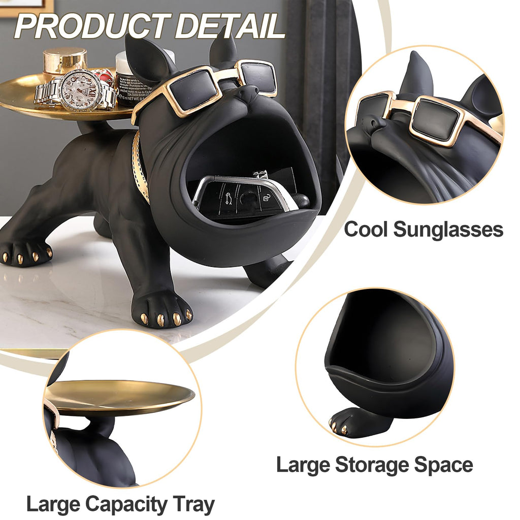 Black Bulldog Tray Statue — Chic Storage + Decorative Sculpture