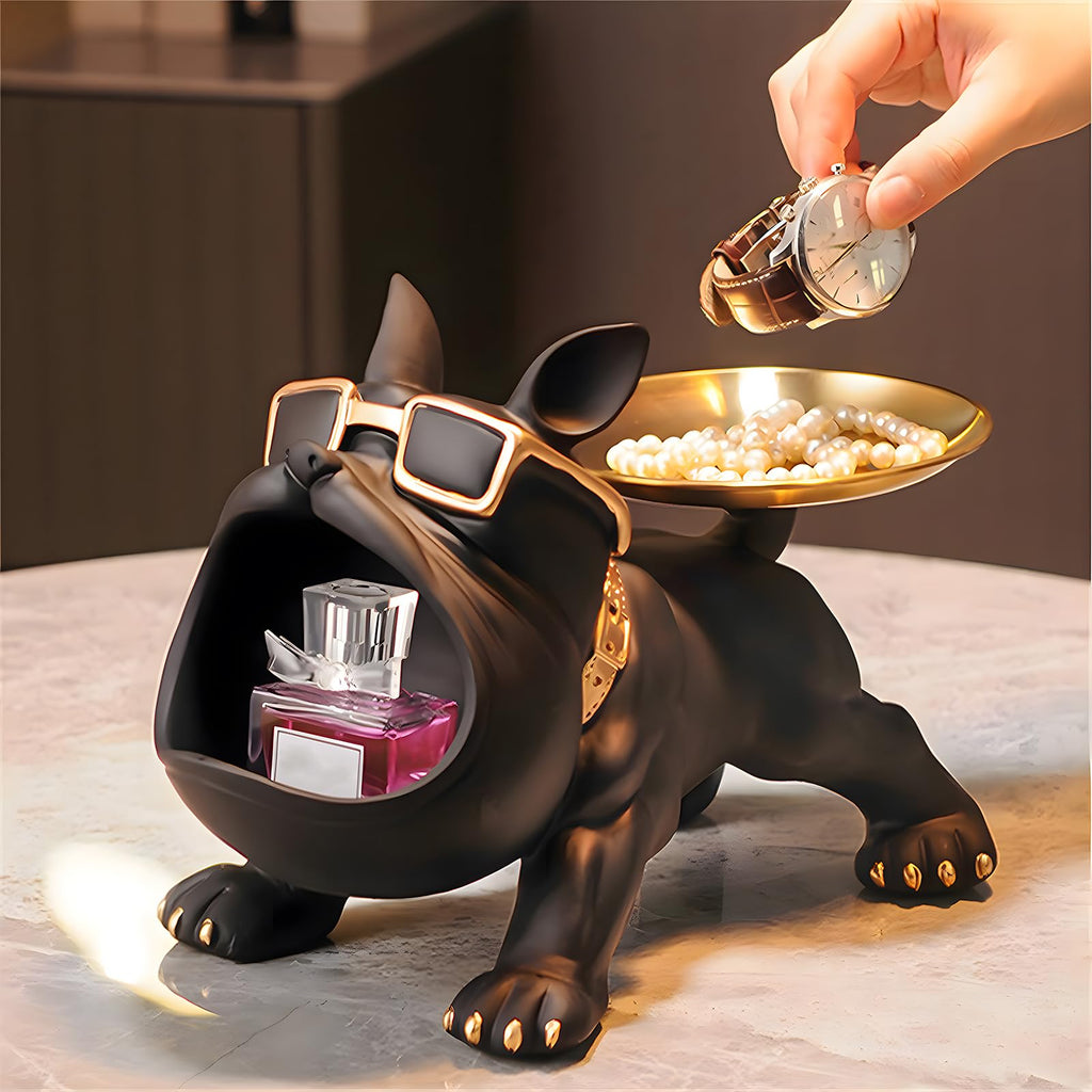 Black Bulldog Tray Statue — Chic Storage + Decorative Sculpture