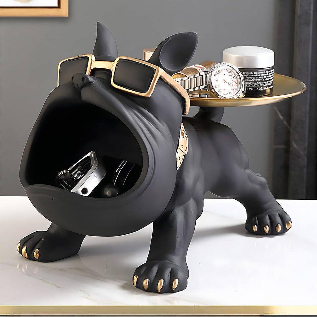 Black Bulldog Tray Statue — Chic Storage + Decorative Sculpture