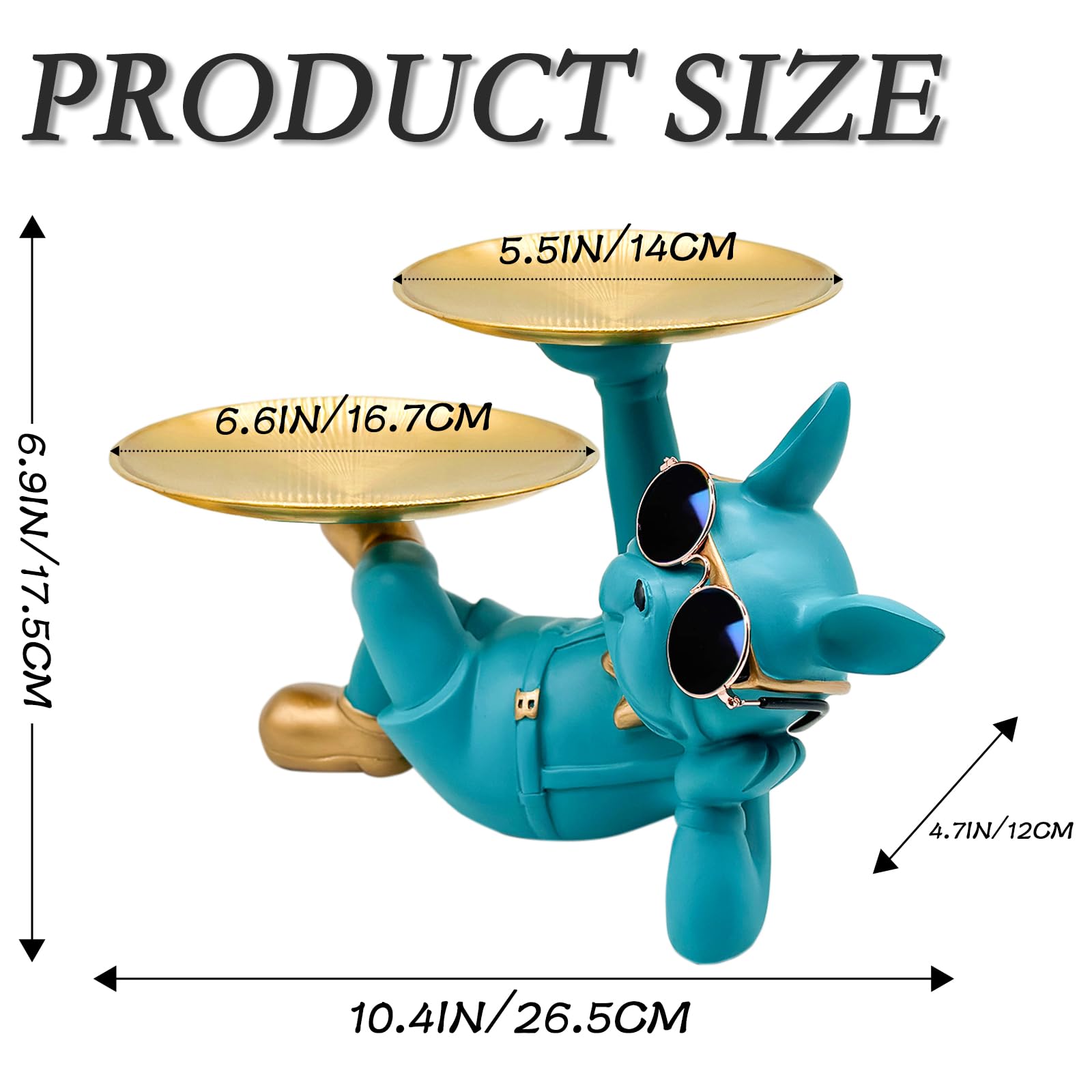 Blue Resin Bulldog Tray Statue-Lying Bulldog Candy Dish Key Holder Bowl