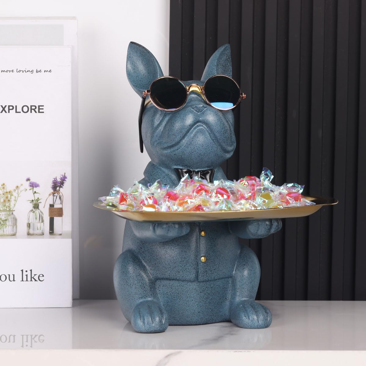 Blue French Bulldog Gifts Statue-Entrance Piggy Bank