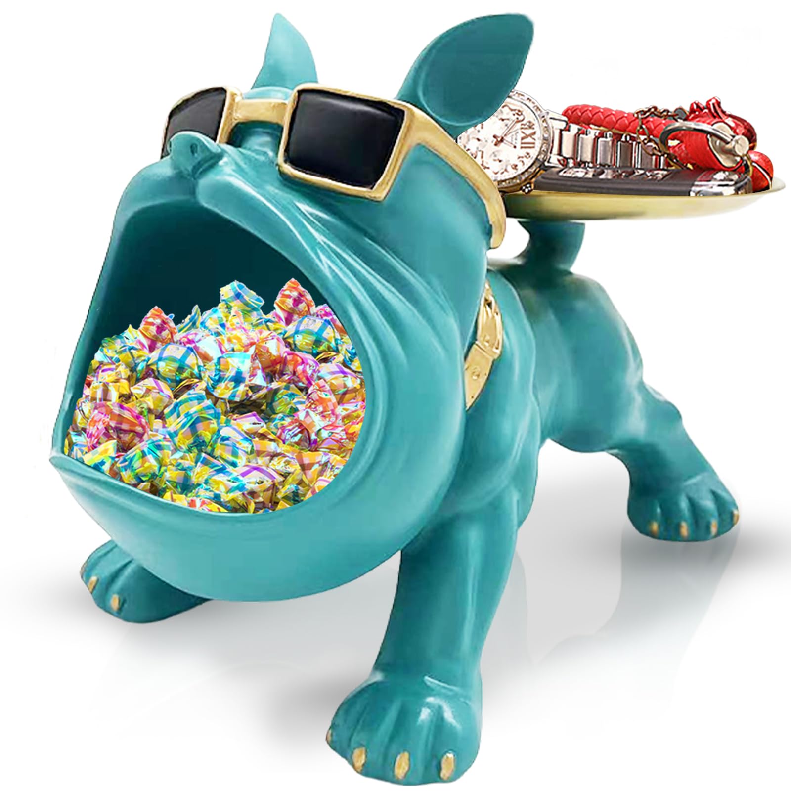 Green Bulldog Tray Statue — Chic Storage + Decorative Sculpture