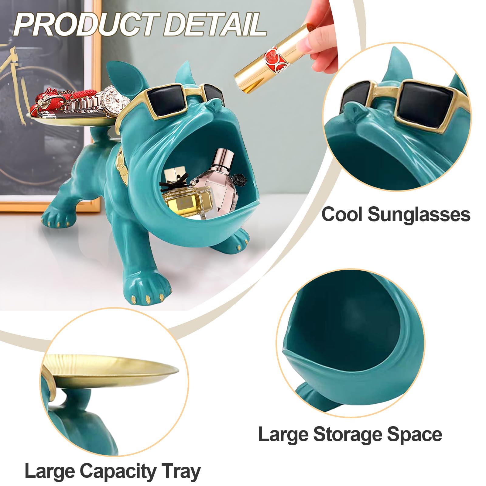 Green Bulldog Tray Statue — Chic Storage + Decorative Sculpture