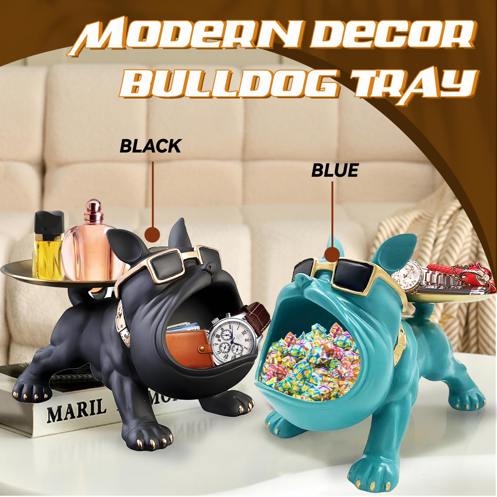 Green Bulldog Tray Statue — Chic Storage + Decorative Sculpture