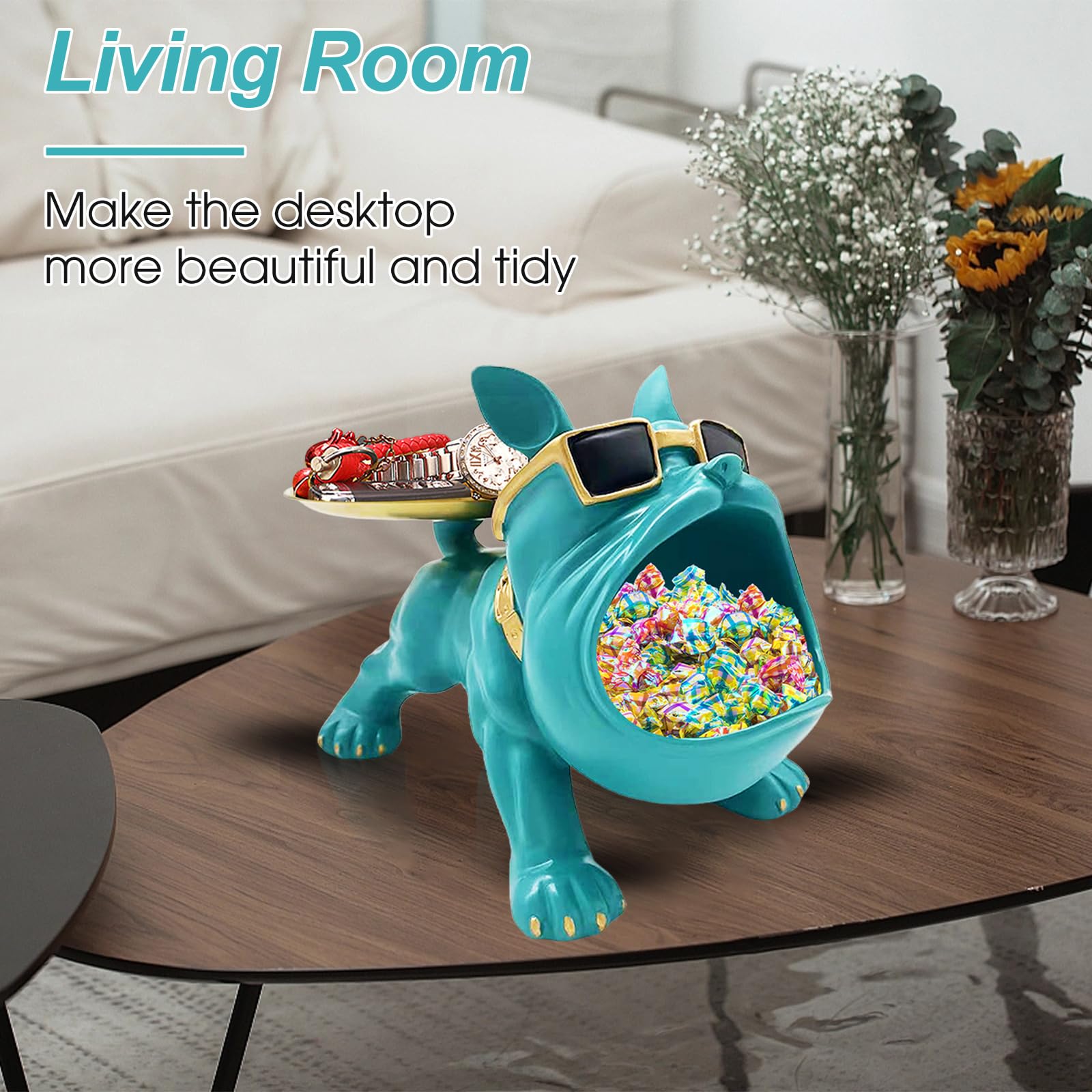 Green Bulldog Tray Statue — Chic Storage + Decorative Sculpture