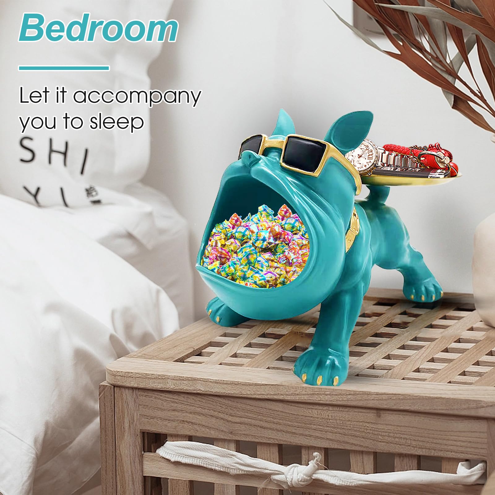Green Bulldog Tray Statue — Chic Storage + Decorative Sculpture