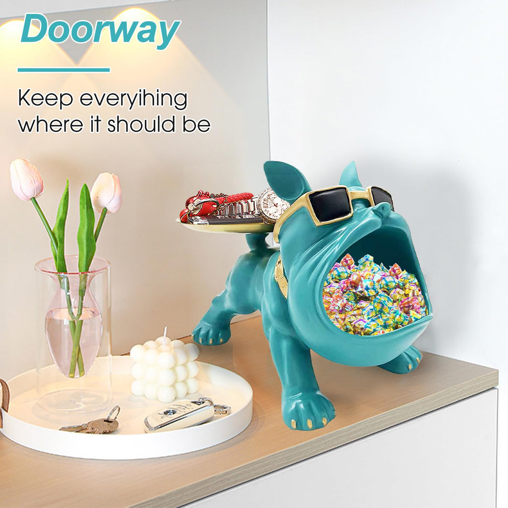 Green Bulldog Tray Statue — Chic Storage + Decorative Sculpture