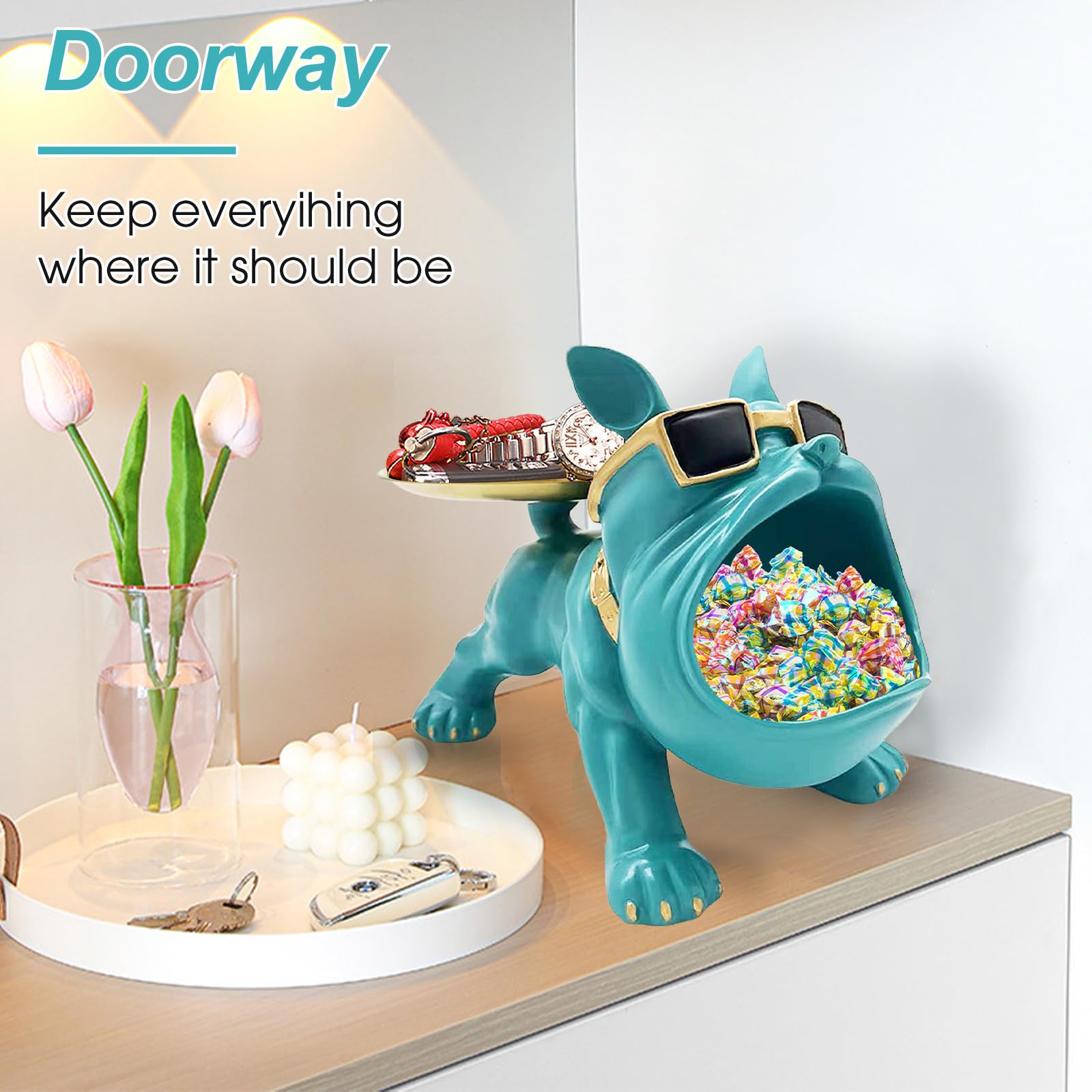 Green Bulldog Tray Statue — Chic Storage + Decorative Sculpture