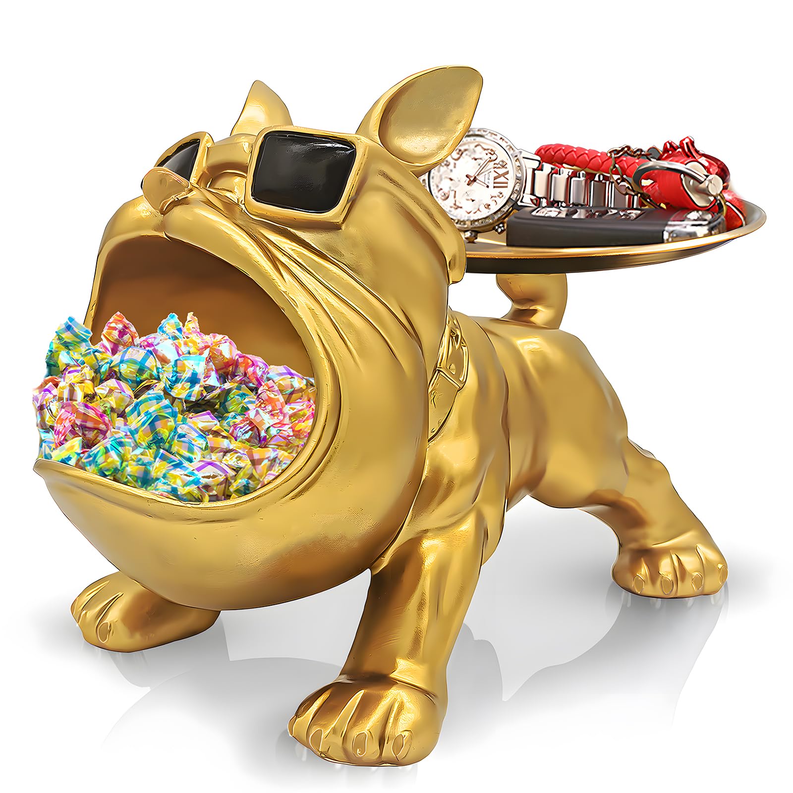 Gold Bulldog Tray Statue — Chic Storage + Decorative Sculpture
