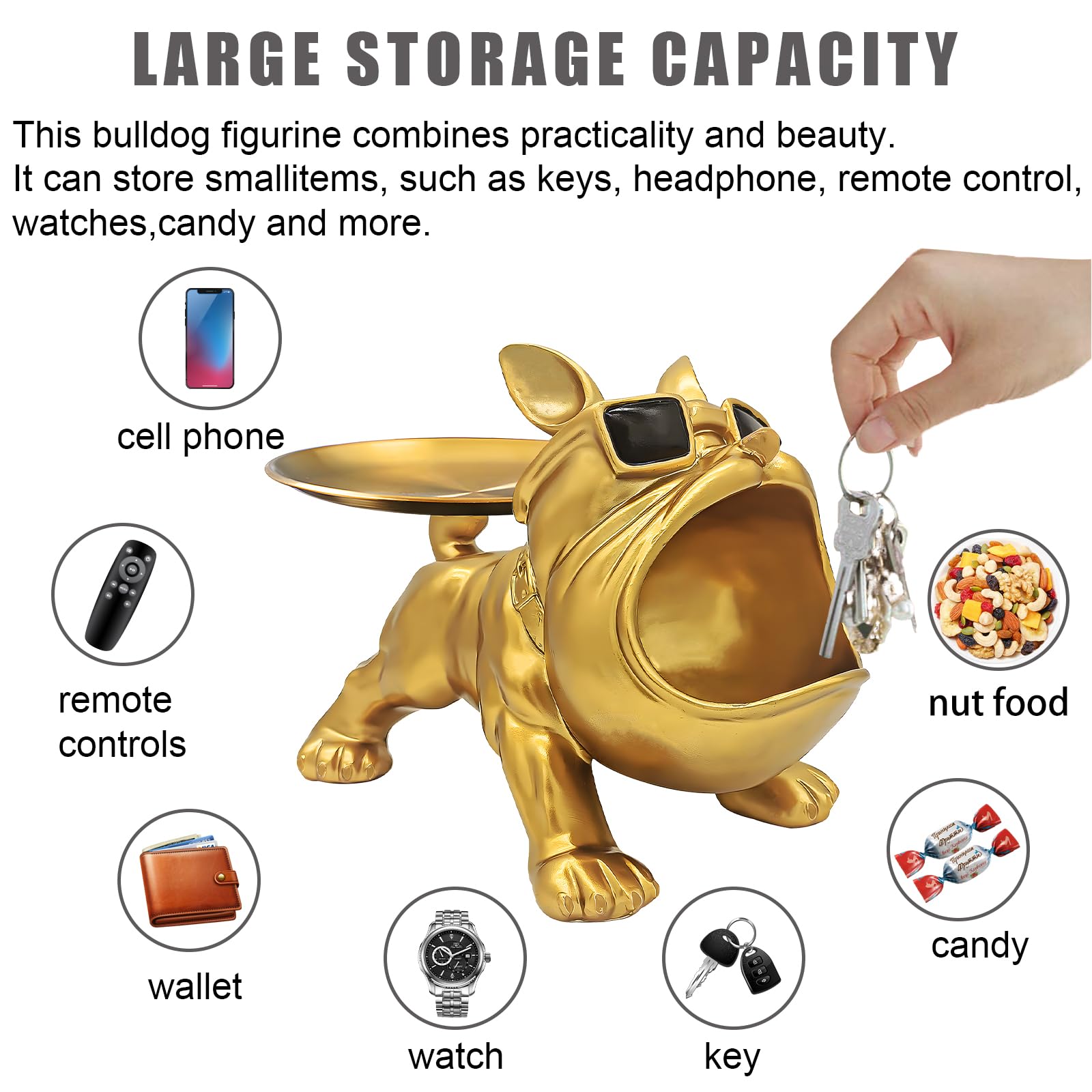 Gold Bulldog Tray Statue — Chic Storage + Decorative Sculpture