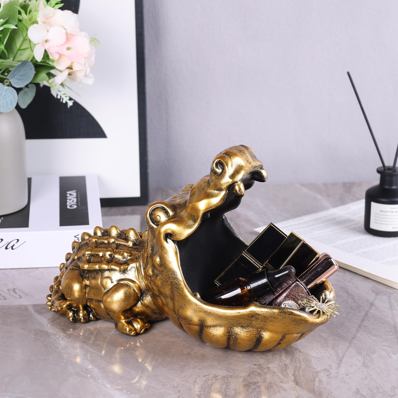 Alligator Statue Key Bowl(Gold)