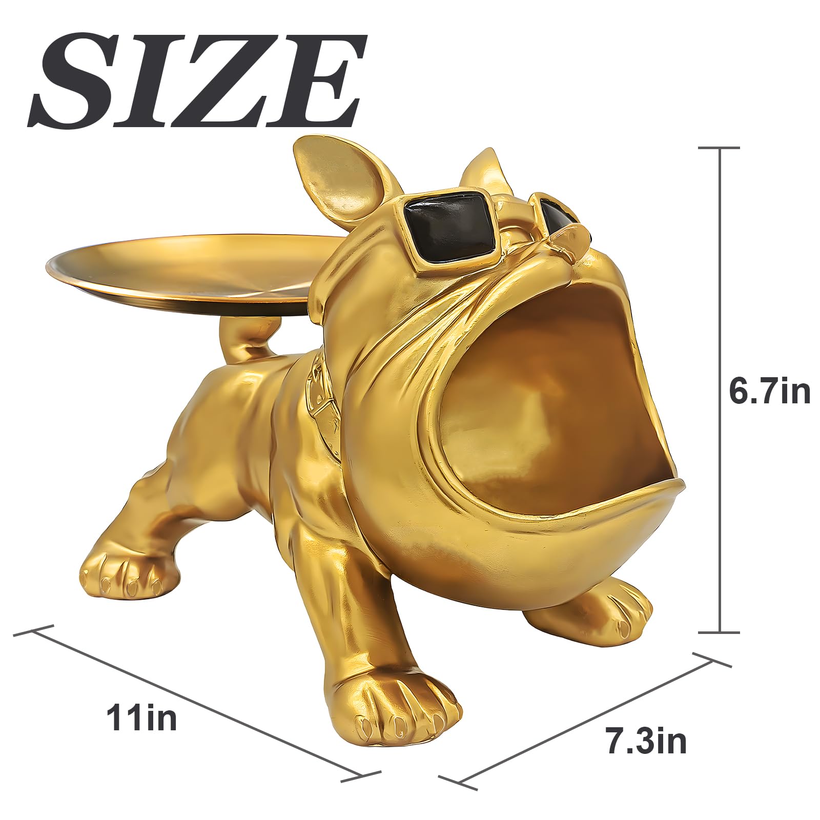 Gold Bulldog Tray Statue — Chic Storage + Decorative Sculpture