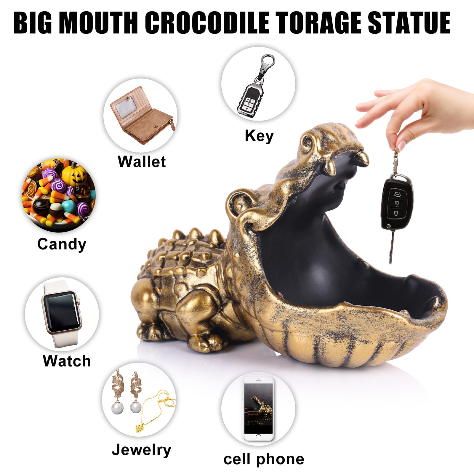 Alligator Statue Key Bowl(Gold)