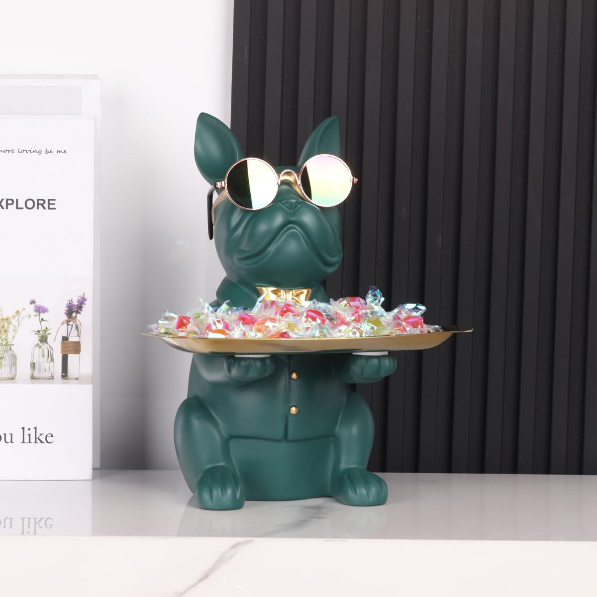 Green French Bulldog Gifts Statue-Entrance Piggy Bank