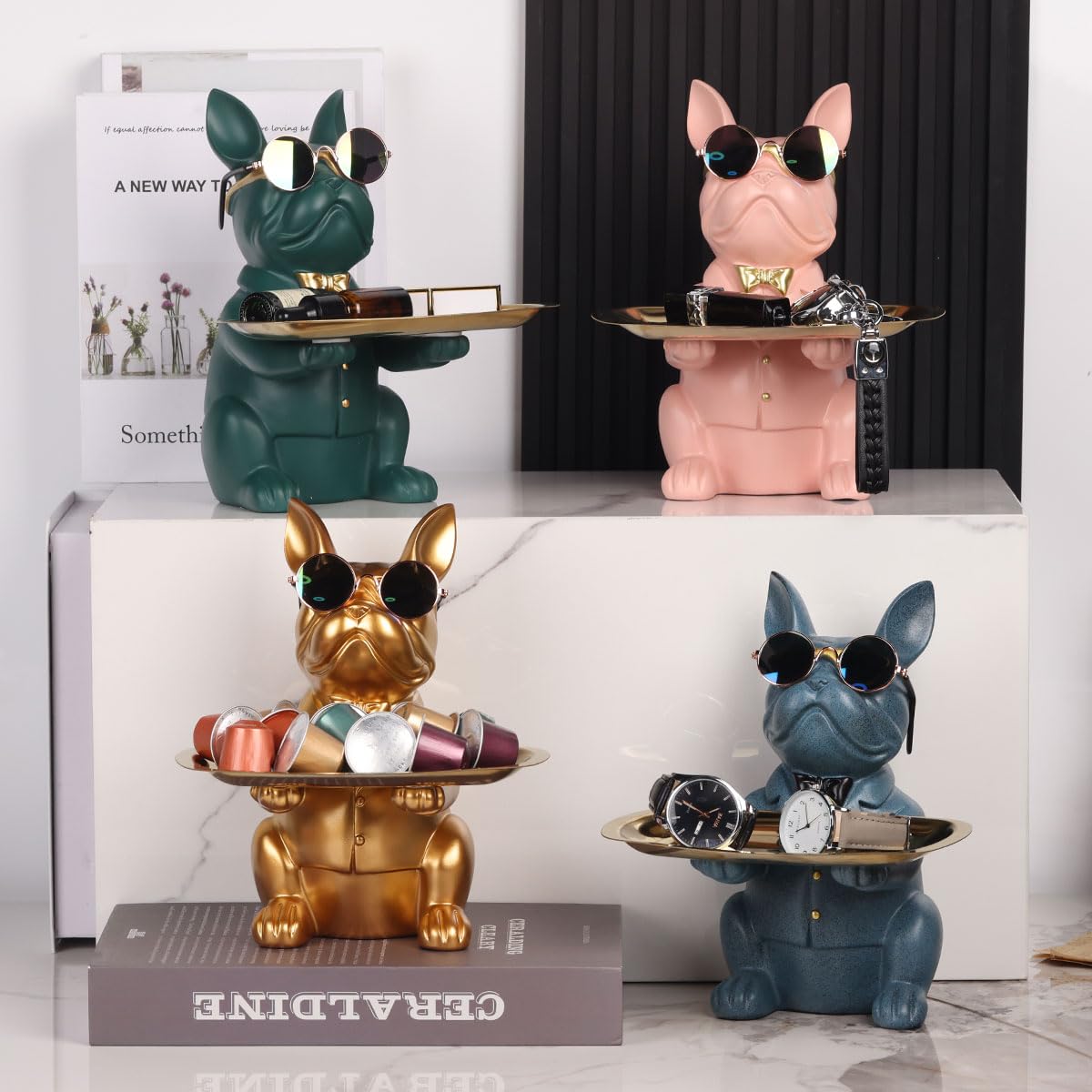 Green French Bulldog Gifts Statue-Entrance Piggy Bank