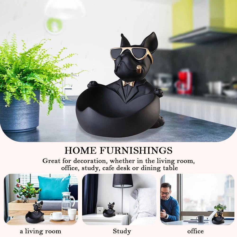 French Bulldog Sculpture Dog Statue with Tray and Keys Holder Storage Gift Home