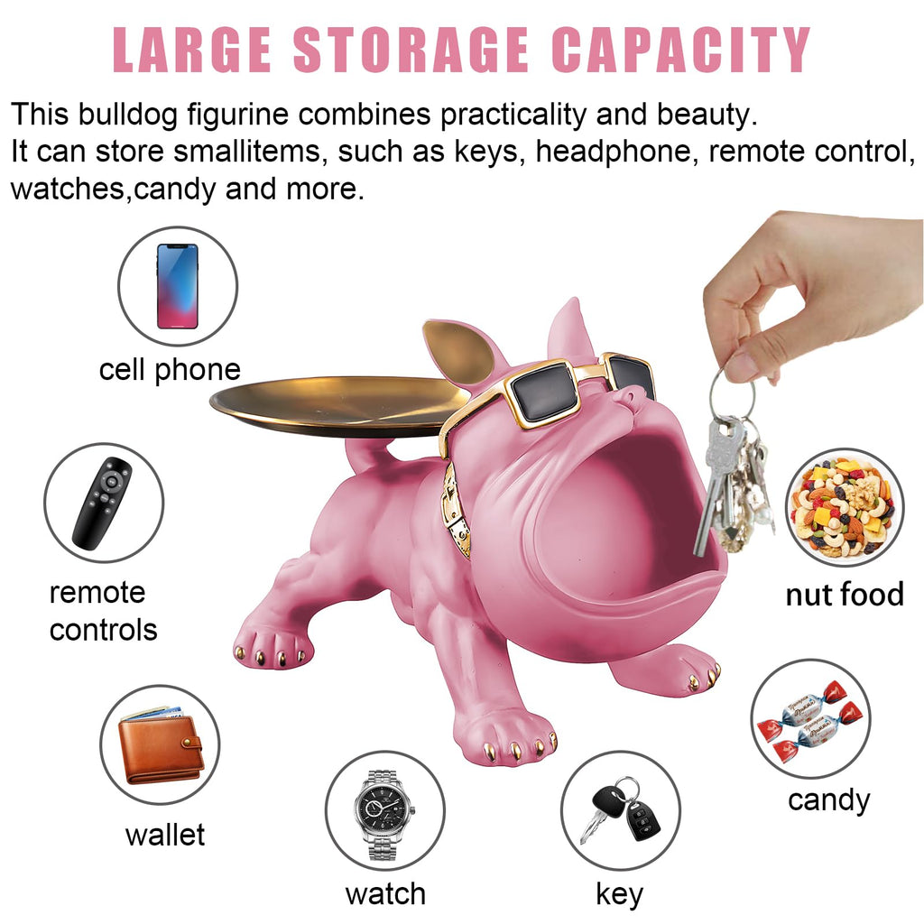 Pink Bulldog Tray Statue — Chic Storage + Decorative Sculpture