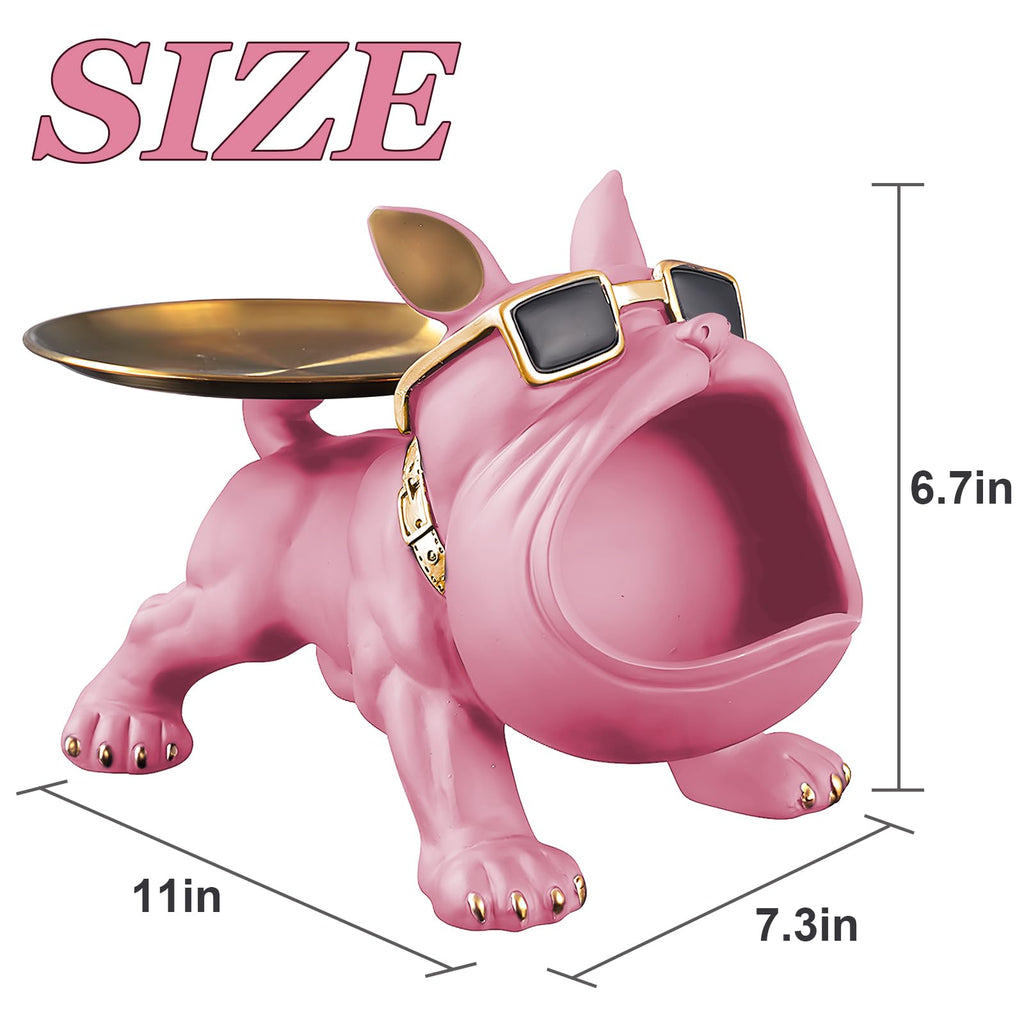 Pink Bulldog Tray Statue — Chic Storage + Decorative Sculpture