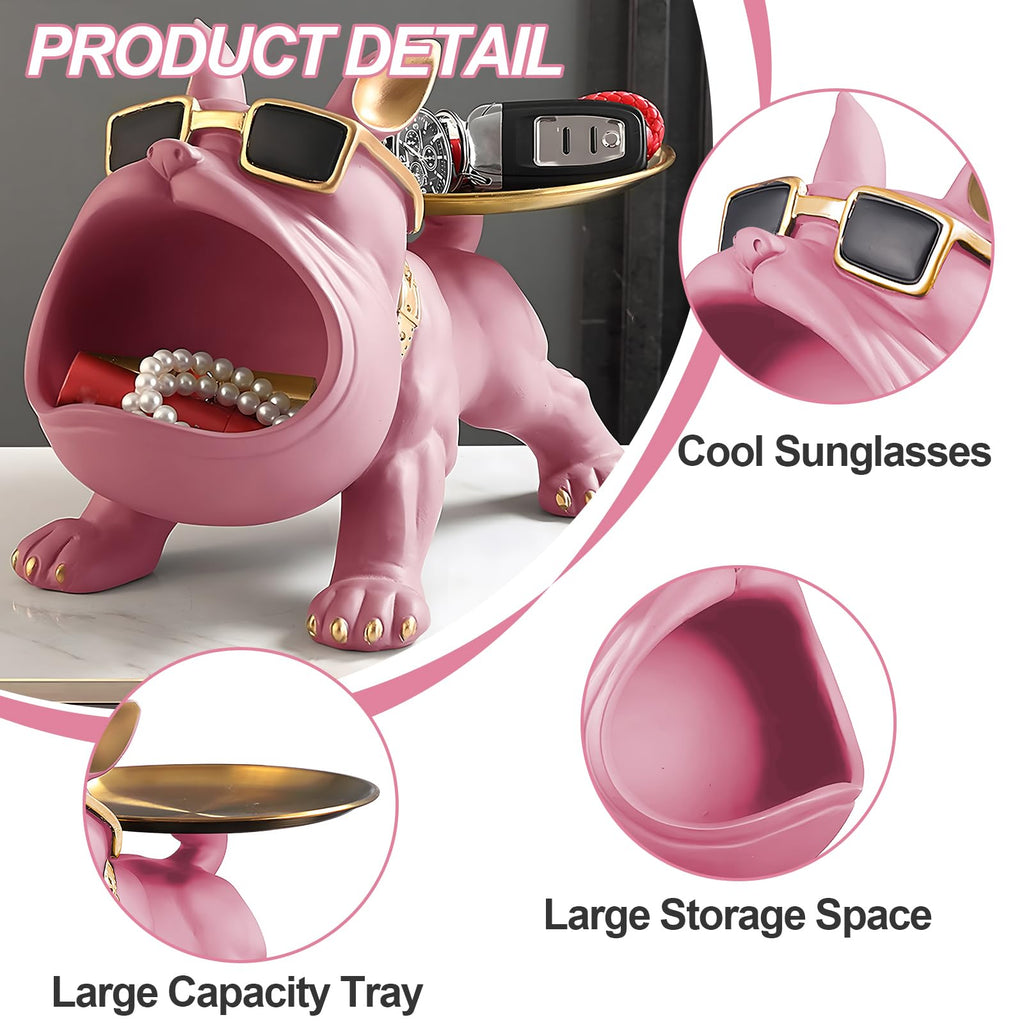 Pink Bulldog Tray Statue — Chic Storage + Decorative Sculpture