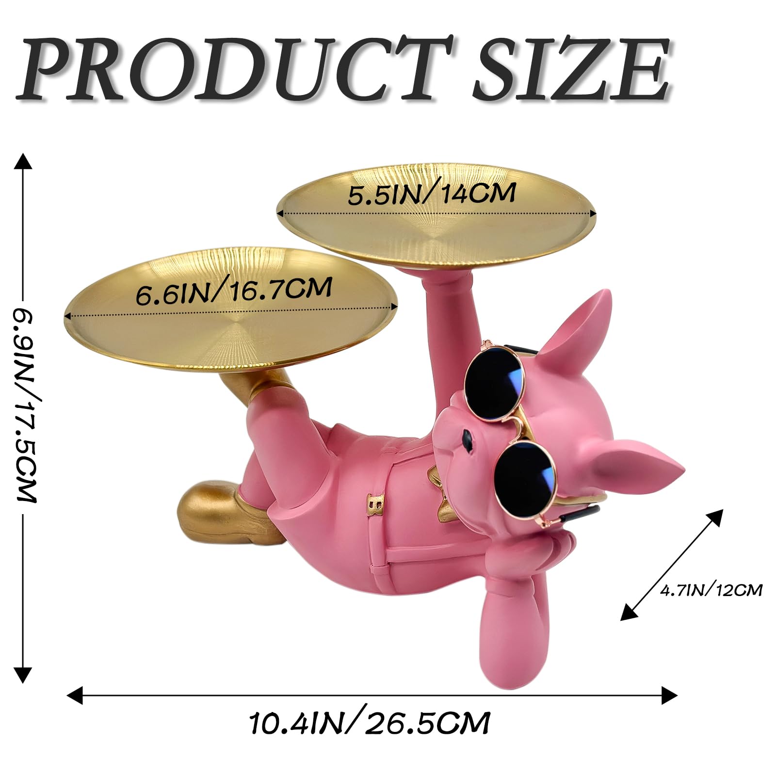 Pink Resin Bulldog Tray Statue-Lying Bulldog Candy Dish Key Holder Bowl