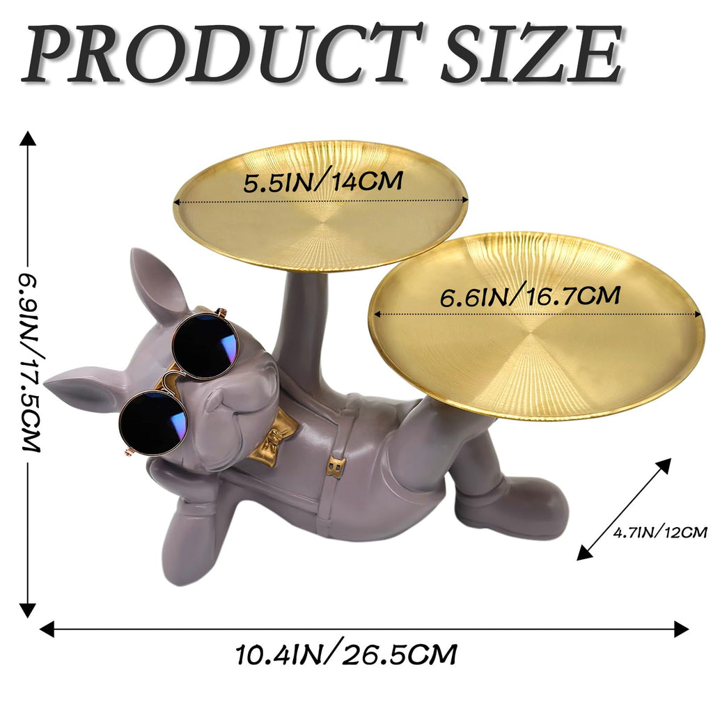 Purple Grey Resin Bulldog Tray Statue-Lying Bulldog Candy Dish Key Holder Bowl