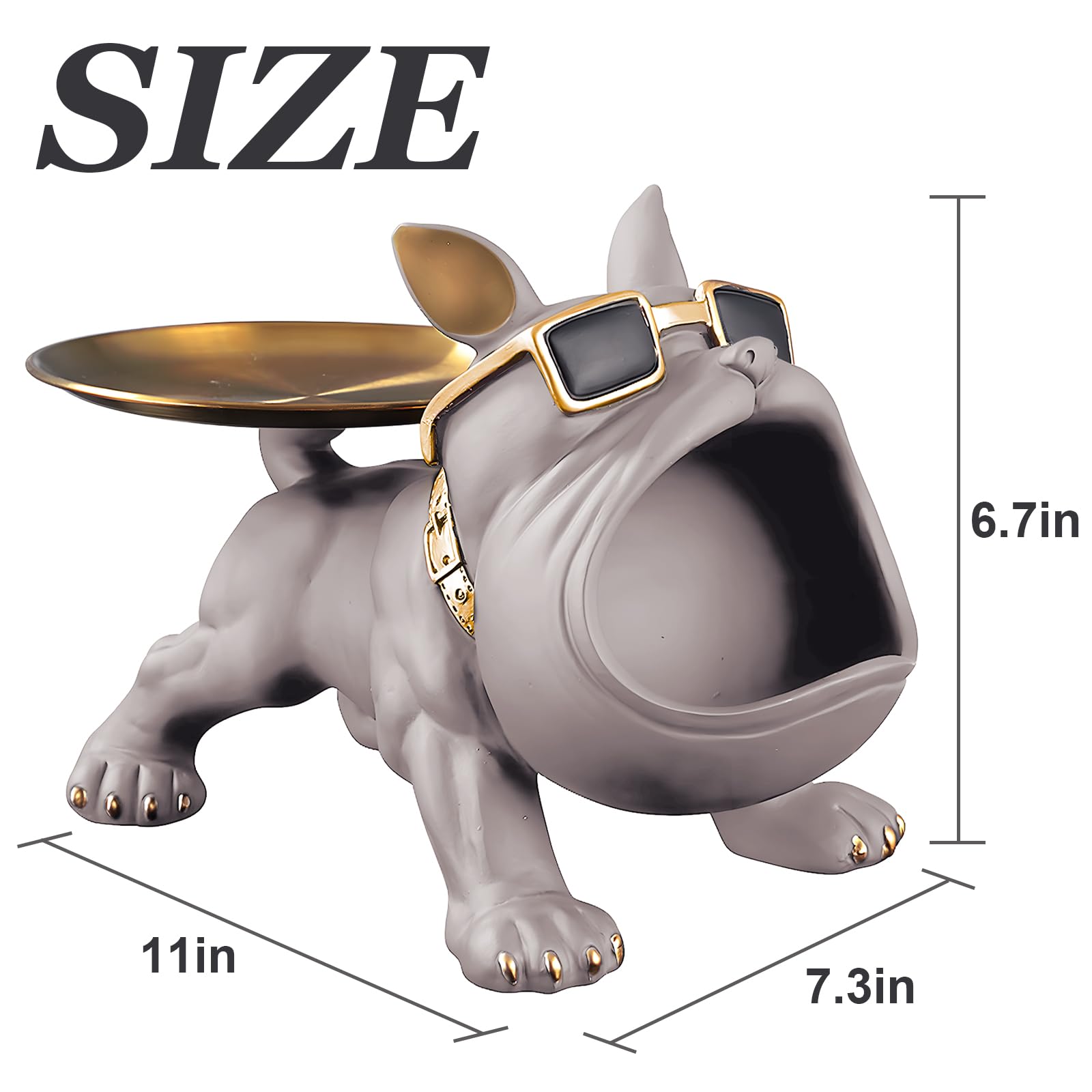 Grey Bulldog Tray Statue — Chic Storage + Decorative Sculpture