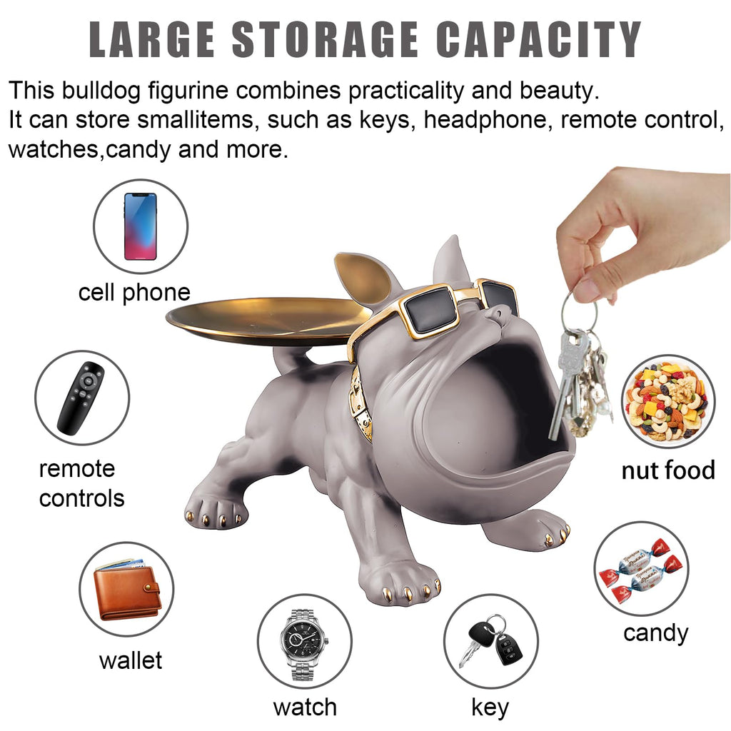 Grey Bulldog Tray Statue — Chic Storage + Decorative Sculpture